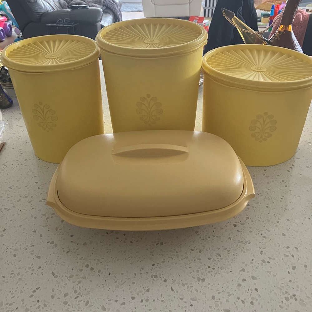 Vintage Gold Tupperware Canister Set & Lids with Steamer